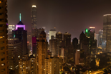 Amazing hong kong skyline from a high vantage point at night