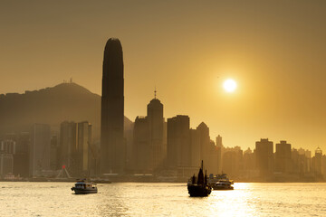 Amazing hong kong skyline from a high vantage point at sunset