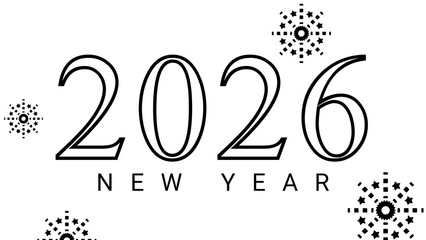 Elegant Black & White 2026 New Year Greeting with Decorative Snowflake Elements  Minimalist Festive Design
