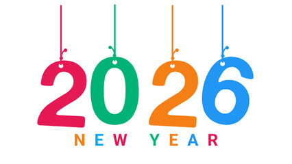 Colorful Hanging 2026 New Year Typography Design illustration 