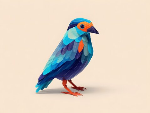 Colorful Paper Art Bird with Blue, Orange and Green Details
