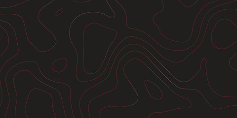 Detailed ultra wide panoramic topographic map contour red lines black background terrain path mapping modern cartography vector design for decoration
