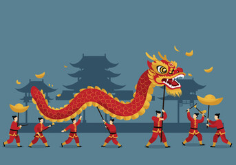 Dragon dance celebration china cultural event festive environment ground level view tradition and unity