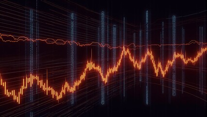 Futuristic digital stock market visualization with glowing neon graphs candlestick charts and financial graph
