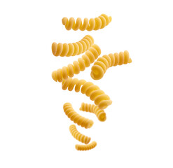 Italian pasta levitating on a white background