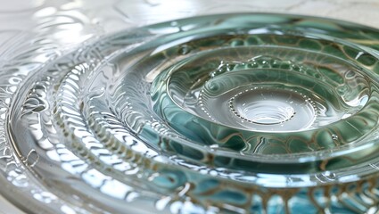 Soft, gentle water rings on a brightly lit, clear blue surface. A refreshing, clean, and serene background for wellness, spa, or environmental themes.