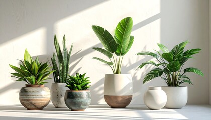 Plants in pots, sunlit room