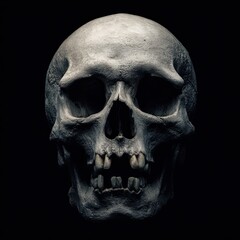 Obraz premium Intense Skull Imagery: Striking Representation of a Human Skull on a Dark Background