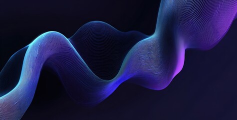 Obraz premium Abstract Wave Pattern, Streamlined Blue and Purple Serpentine Lines Creating a Sense of Rhythm and Flow on Dark Background, Futuristic Design Element, Corporate Identity Background, Tech Innovation Gr