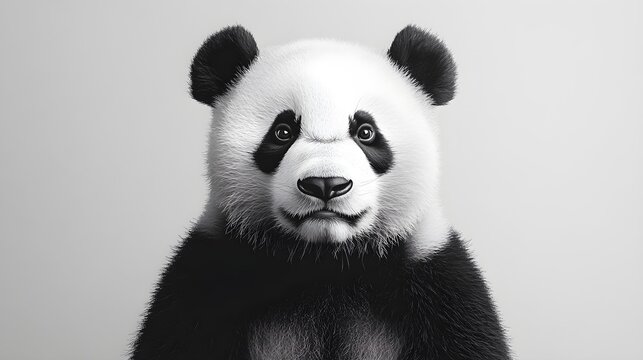 Close-up portrait of a charming giant panda against a soft, neutral background.