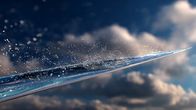 A closeup of a needle with water droplets, set against a cloudy sky, symbolizing precision - Powered by Adobe