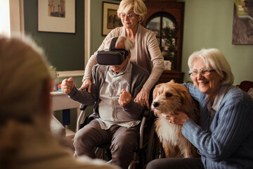 Seniors enjoying virtual reality experience