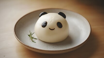 Adorable panda bao bun on a plate