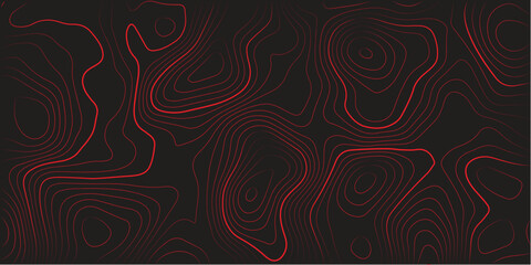 Panoramic ultra wide topographic map contour red lines black background terrain path mapping abstract cartography scheme vector artwork for landscapes
