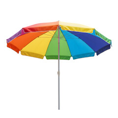 Obraz premium A vibrant, open rainbow umbrella, showcasing a multitude of colors, perfect for summer, rain, protection, outdoor, and vibrant design projects. isolated on white or transparent background.PNG format.