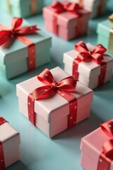 Obraz premium Set of miniature decorated gift boxes, various colors, rustic, dark, artisan