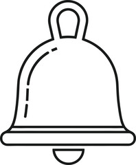Black and white bell line icon with clapper, motion dash detail, minimal alert symbol, clean outline for notification UI 