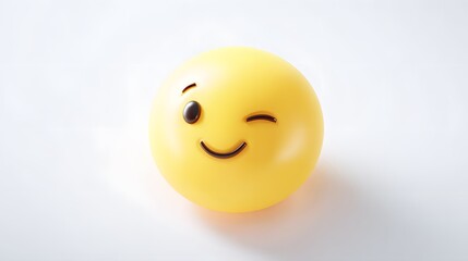 Fototapeta premium Cheerful Yellow Smiley Face with Winking Eye on White Background