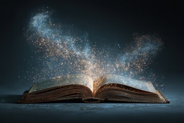 Dreamy Open Tome: A Fantasy Illustration of a Magic Book with Light and Imagination Unfolding Wisdom
