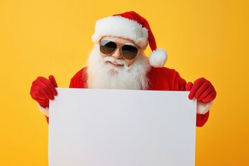 Naklejka premium Santa Claus wearing sunglasses christmas background yellow.