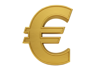 Golden euro currency symbol isolated, European money sign on transparent background, finance and economy concept