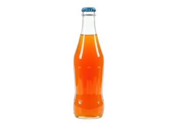 Orange soda in a glass bottle isolated on transparent, refreshing drink for summer and party
