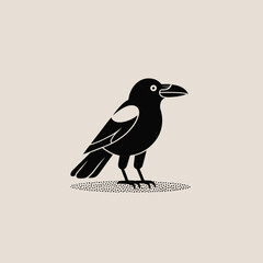 Obraz premium Minimalist Black and White Crow Illustration on Beige Background