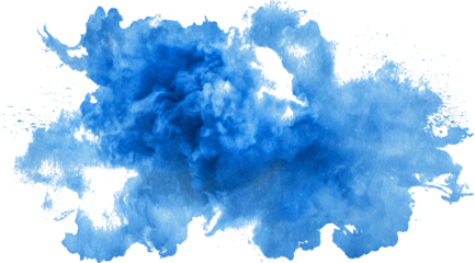 Dynamic blue smoke cloud explosion. Abstract powder burst isolated