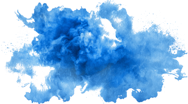 Dynamic blue smoke cloud explosion. Abstract powder burst isolated