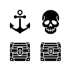 Pirate adventure icons anchor, skull and treasure