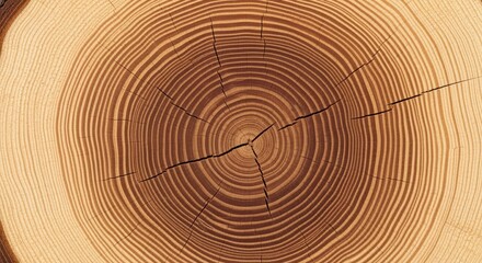 Close-up of a tree trunk's cross-section, revealing its intricate growth rings and wood grain patterns that chronicle the tree's history.