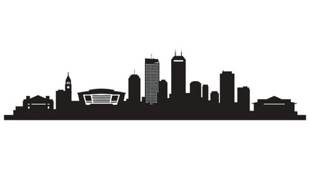 Dramatic city skyline view with various building shapes a black silhouette