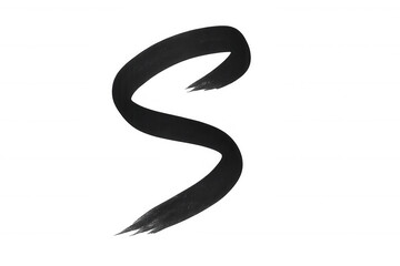 Black paint brush stroke creating an abstract s shape or ribbon, perfect as a design element. Transparent background