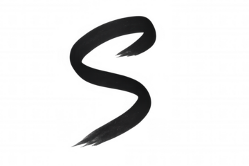 Black paint brush stroke creating an abstract s shape or ribbon, perfect as a design element. Transparent background