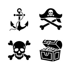Pirate icons anchor skull treasure chest hat