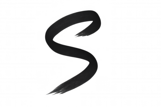 Black paint brush stroke creating an abstract s shape or ribbon, perfect as a design element. Transparent background