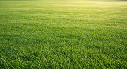 Lush green grass field with vibrant emerald blades creating natural carpet texture. Perfect for backgrounds, nature projects, or environmental concepts requiring fresh outdoor appeal.