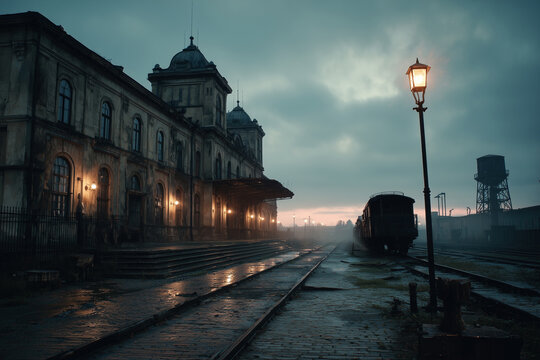 Abandoned train station at dusk - Powered by Adobe