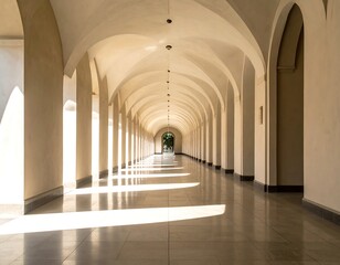 Obraz premium Sunlit arched colonnade, long perspective