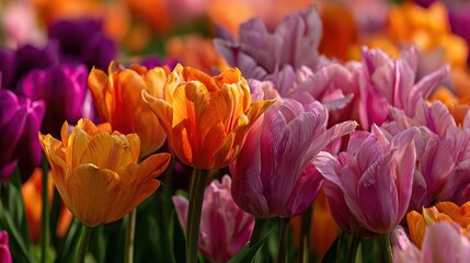 Obraz premium Vibrant Keukenhof Tulips in Bloom: A Springtime Floral Wonderland in Amsterdam's Iconic Flower Garden