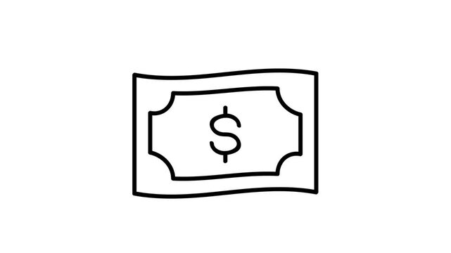 Dollar paper icon animation in outline style, USDT money concept, and waving motion of dollar paper.