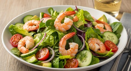 Shrimp Salad with Avocado and Vegetables.