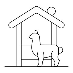 Llama in Farm Shelter Line Icon Vector Illustration