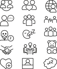 People Interaction line symbol icons and social diversity team unity symbols