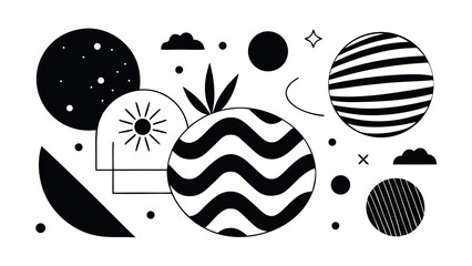 Minimalist abstract geometric patterns in black and white