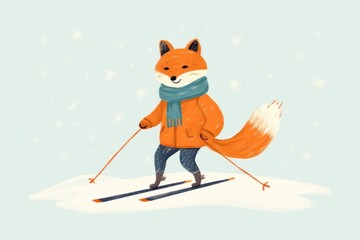 Fototapeta premium Fox playing ski winter nature skiing.