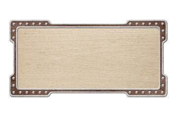 metal shield with wooden texture isolated on white background