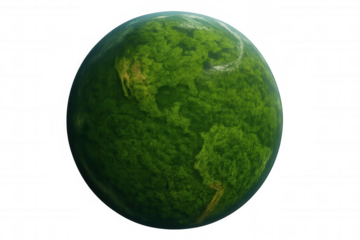Green earth globe showing continents made of vibrant foliage, symbolizing global ecology and nature conservation