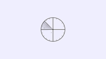 Simple elliptical clock face divided into four quarters with one section shaded gray