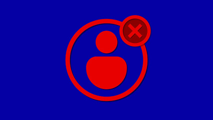 Red human silhouette icon with x symbol inside a circle on a blue background